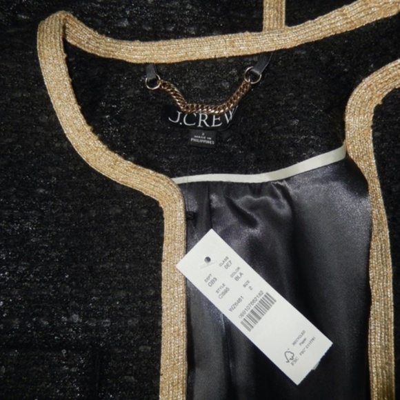 J. Crew Black Lacquered Tweed Jacket 2 Nwt - Picture 3 of 6